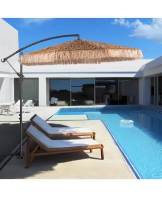 9ft Thatched Tiki Patio Umbrella, Cantilever Offset Umbrella with Hand-Push Tilt (No Base)