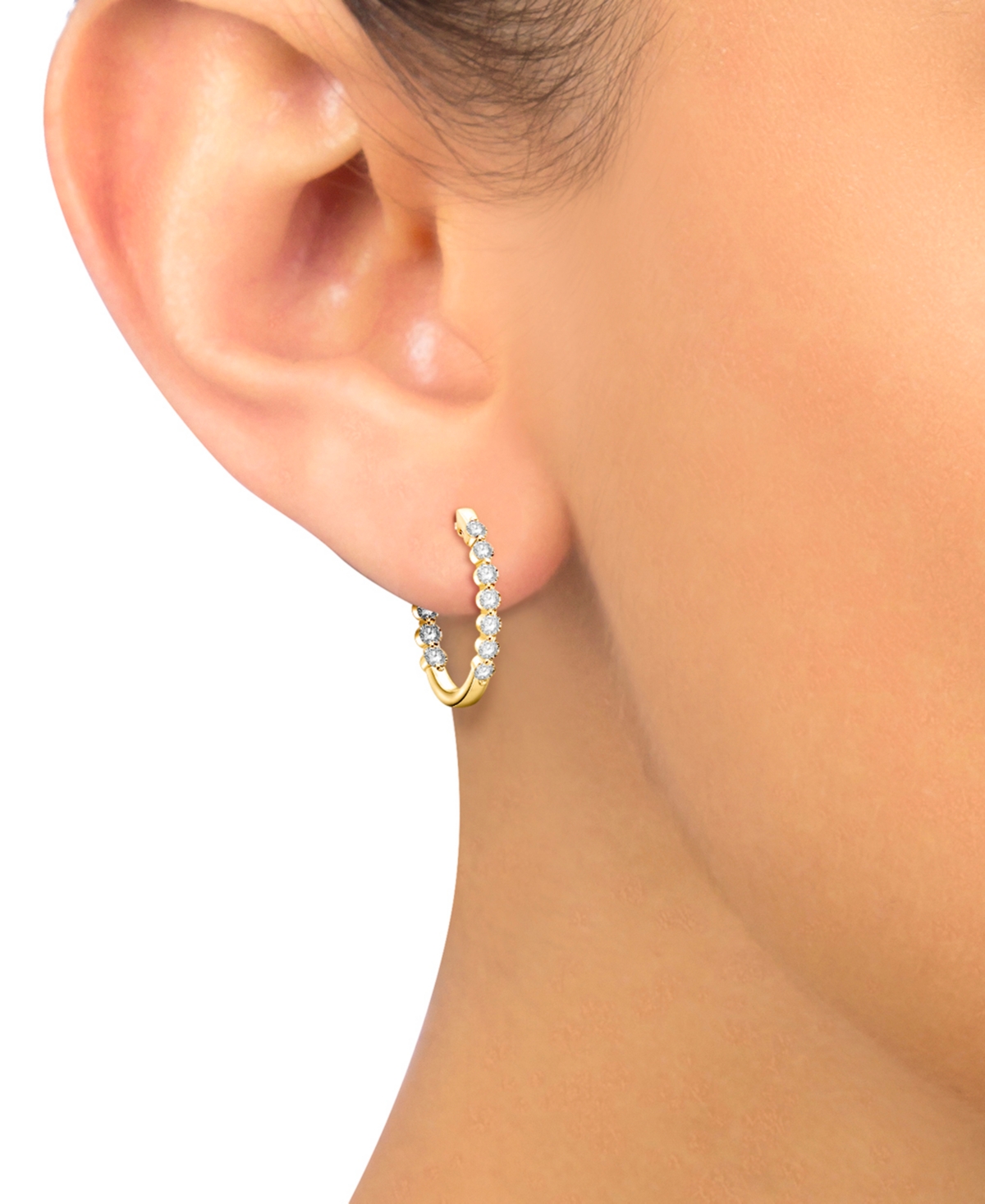 Macy's Diamond In & Out Small Hoop Earrings (1 Ct.tw.) In 14k White Or Yellow Gold In Yellow Gold