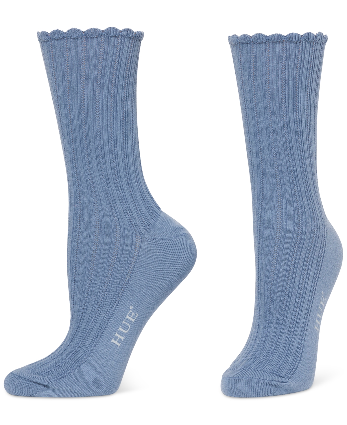 Hue 3-pack Scalloped Pointelle Crew Socks In White,beige,blue
