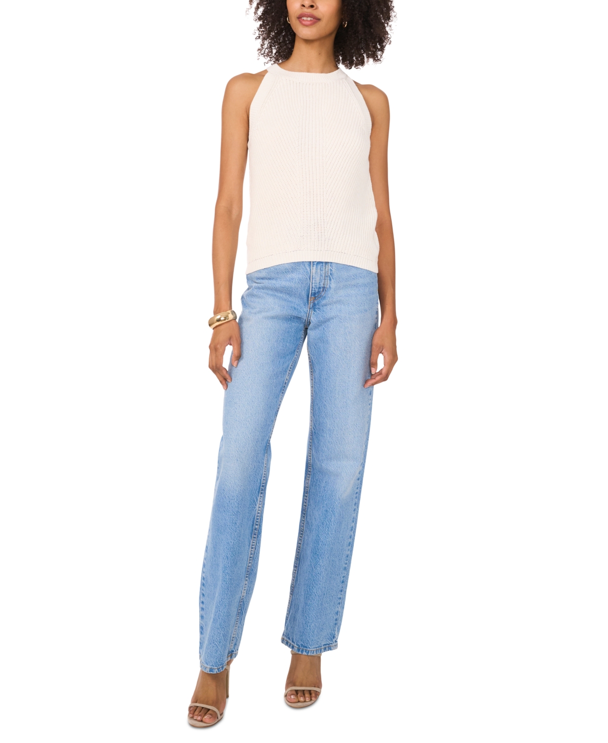 Shop Vince Camuto Women's Halter-neck Sleeveless Sweater In Antique White