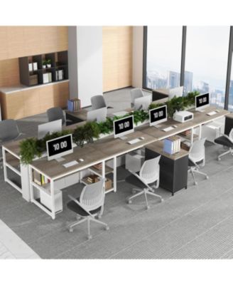 78.7 Computer Office Double Desk for Two Person, Writing Desk Workstation with Shelf for Home Office, Grey