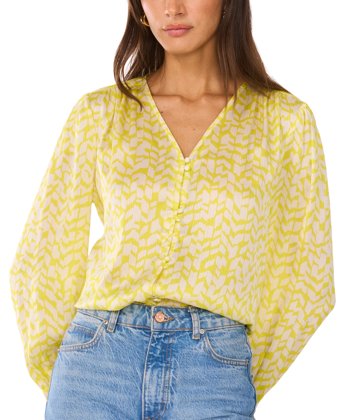 VINCE CAMUTO WOMEN'S ABSTRACT-PRINT V-NECK TOP 