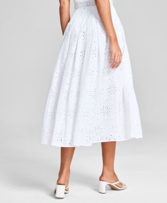 Women's Cotton Eyelet Midi Skirt, Exclusively at Macy's