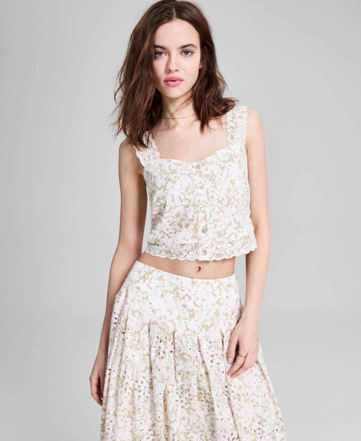 Women's Sleeveless Eyelet Tank Top, Exclusively at Macy's - Pink Floral