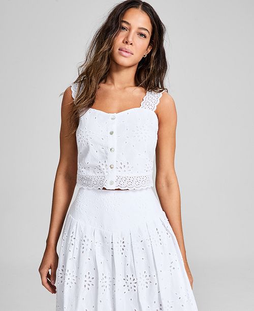 alfani And Now This Women's Sleeveless Eyelet Tank Top Exclusively at Macy's Women's Fashion Shoes & Accessories