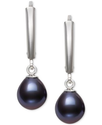 Dyed Cultured Freshwater Pearl (7-8mm) Leverback Drop Earrings in Sterling Silver