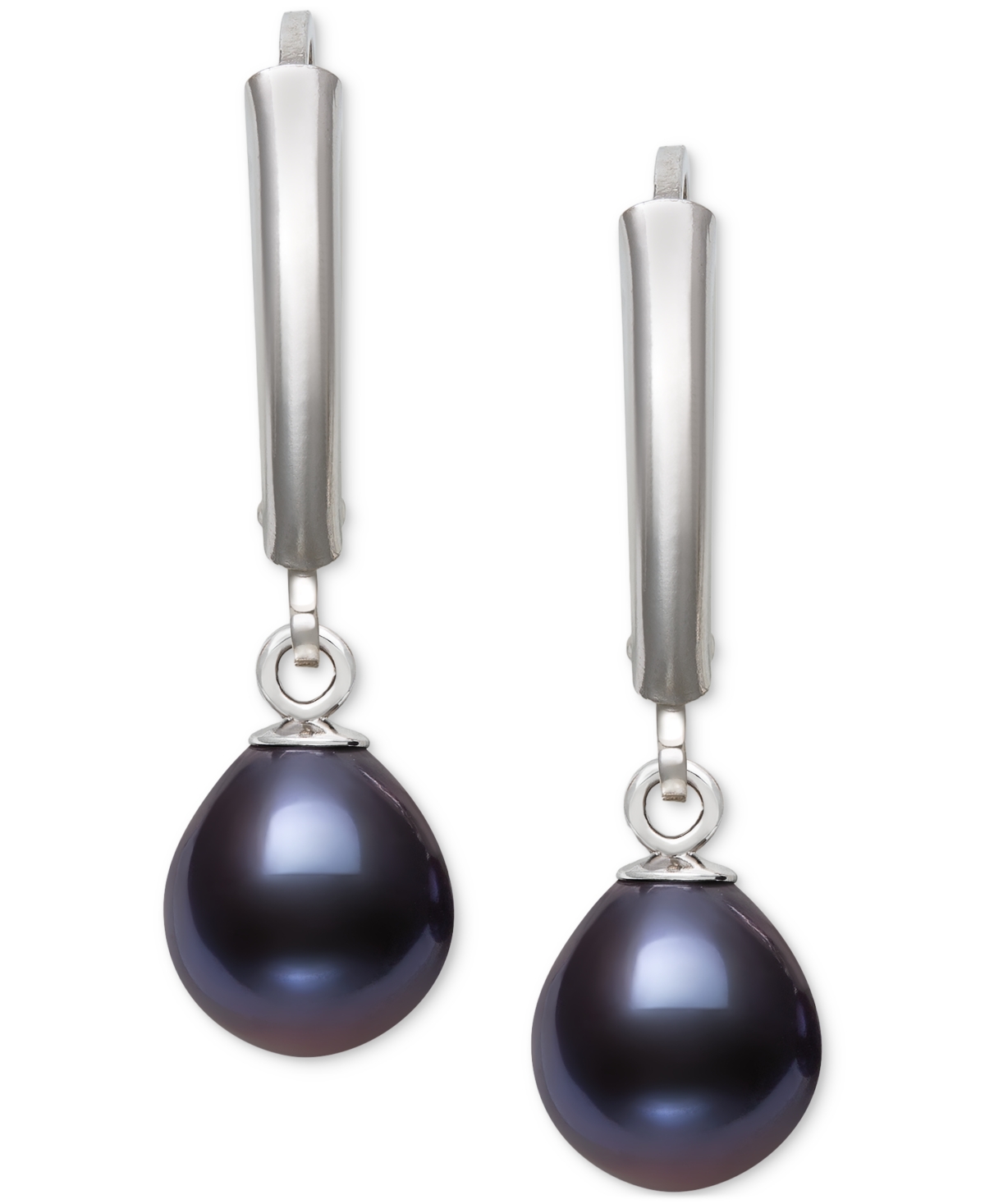 Shop Belle De Mer Dyed Cultured Freshwater Pearl (7-8mm) Leverback Drop Earrings In Sterling Silver In Black