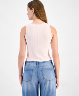 Women's Pointelle Cropped Lace-Trim Top, Exclusively at Macy's