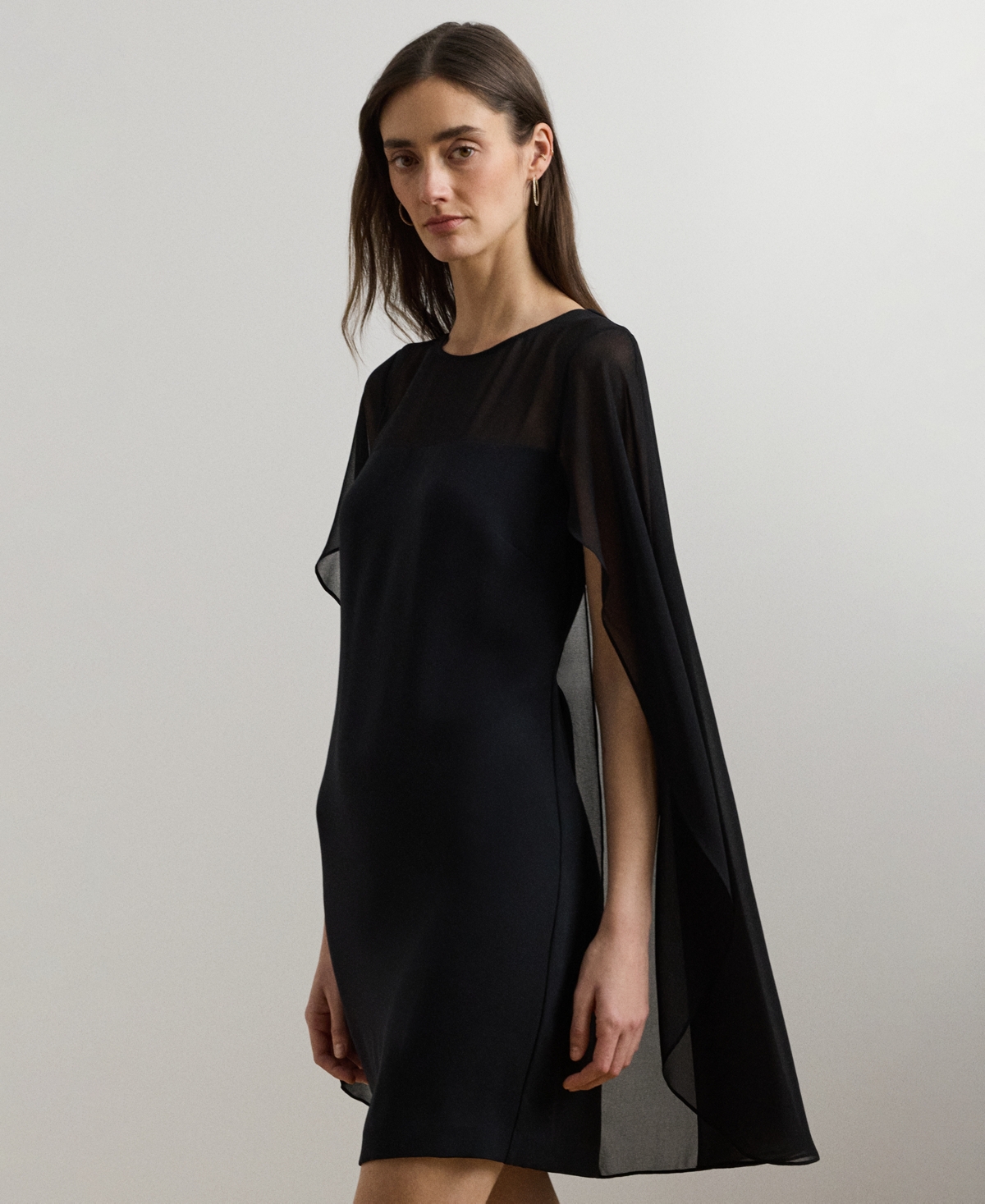 Ralph Lauren Women's Belted Cape Georgette Cocktail Dress In Black