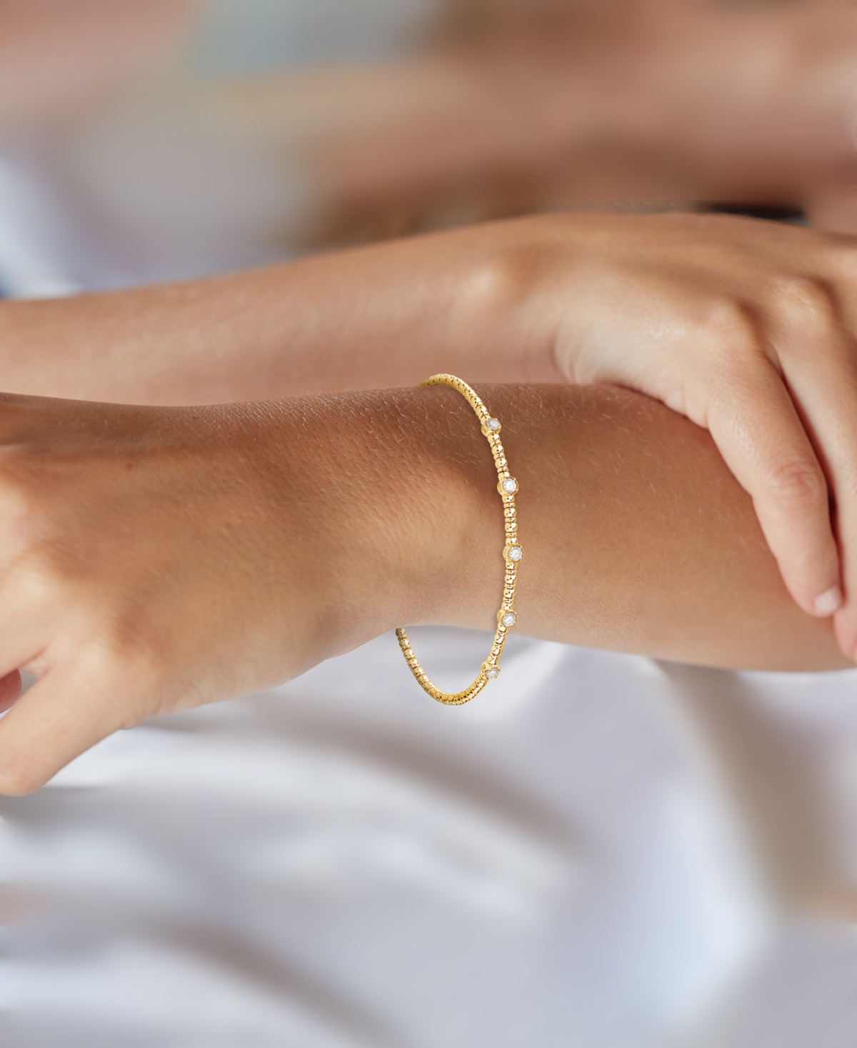 Macy's Diamond Station Bezel Flexible Bangle Bracelet (1/3 Ct. T.w.) In 10k Gold In Yellow Gold