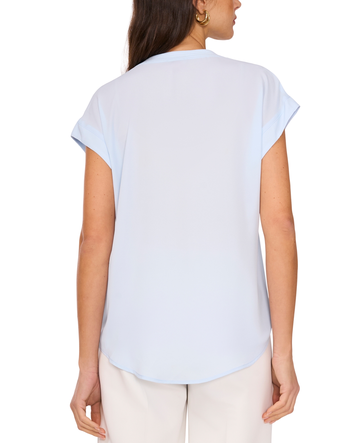 Shop Vince Camuto Women's Split-neck Short-sleeve Blouse In Frozen