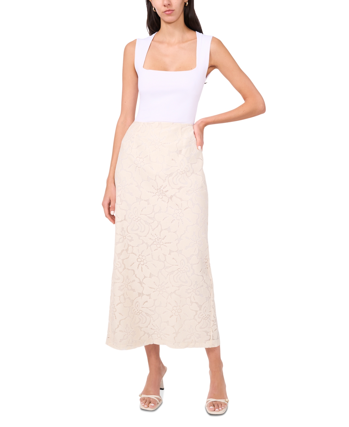 Women's The Londyn Lace Slit-Back Lace Midi Skirt - Antique White