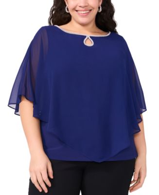 MSK Plus Size Rhinestone-Trim Overlay Cape Top - Macy's
