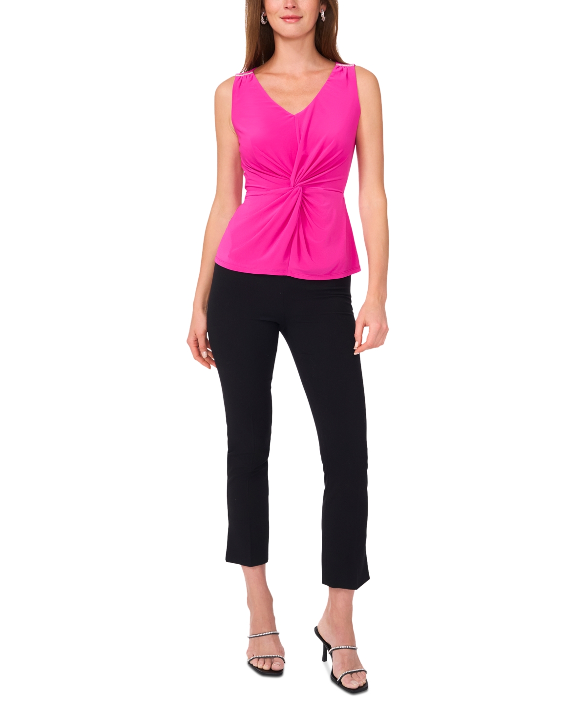 Msk Women's V-neck Sleeveless Twist-front Top In Fuchsia