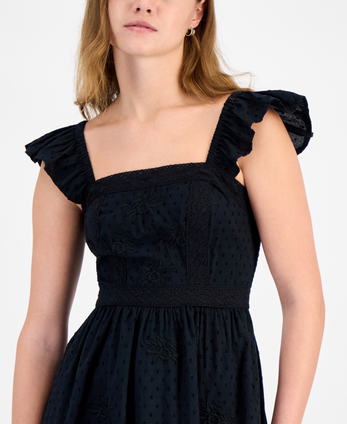 And Now This Women's Cotton Ruffled-strap Swiss Dot Maxi Dress, Exclusively At Macy's In Black