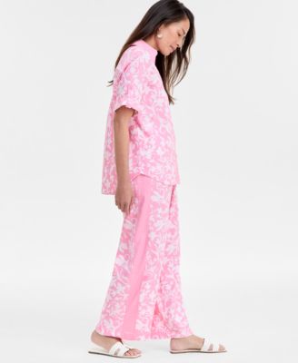 JM COLLECTION WOMENS LINEN BLEND BUTTON UP TOP PANTS EXCLUSIVELY AT MACYS 
