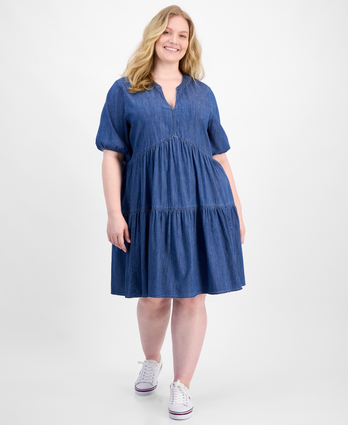 Tommy Hilfiger Plus Size Tiered Chambray Dress