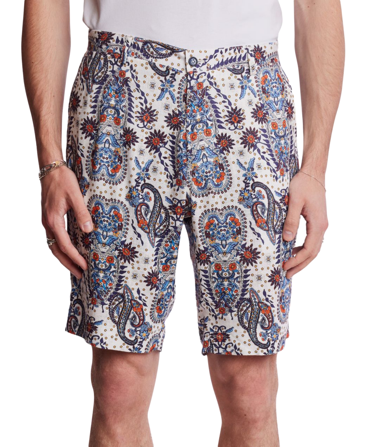 Men's Felix Slim Fit Paisley 8-1/2" Shorts - White Blue Orange Paisley