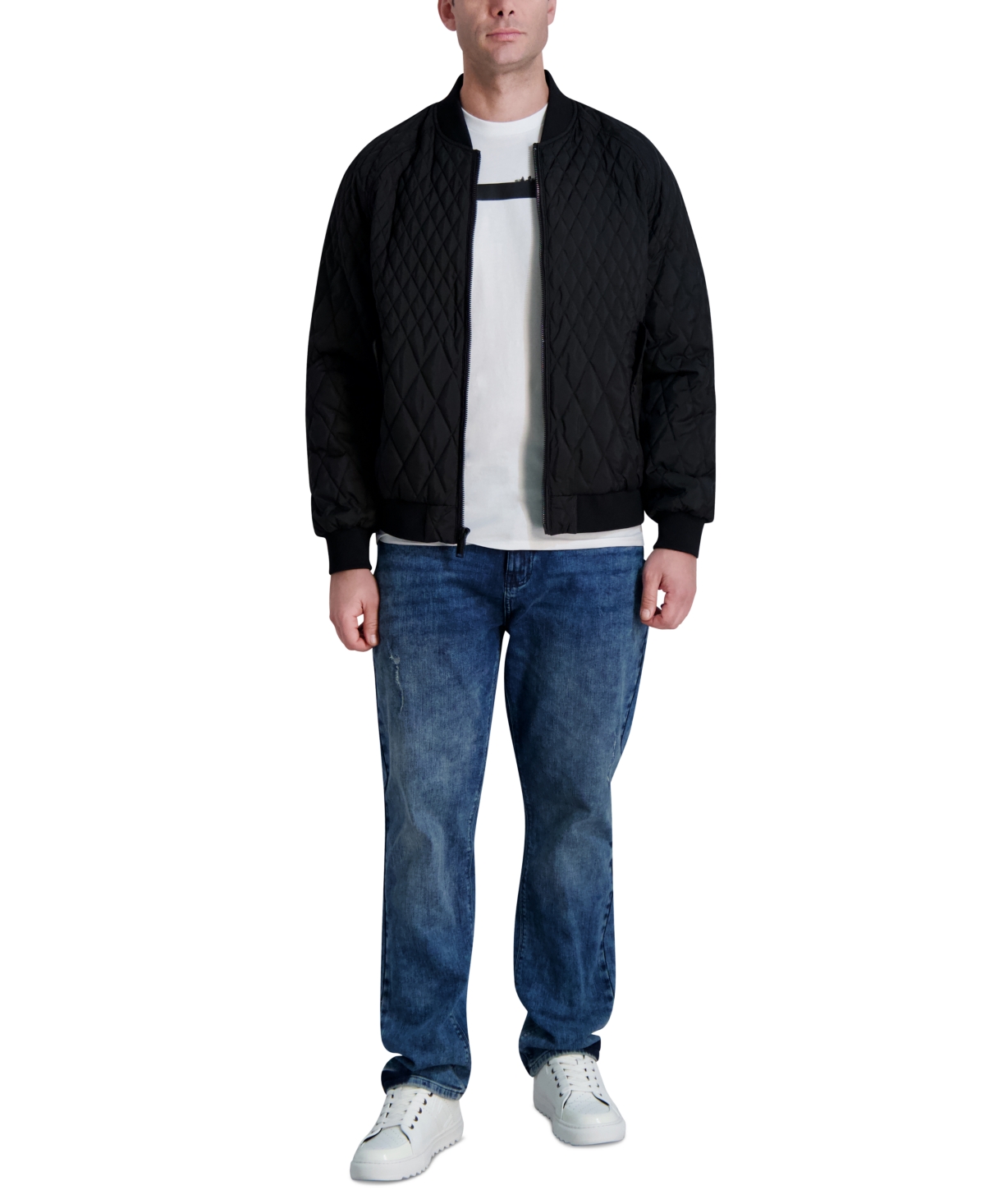 Karl Lagerfeld Men's Quilted Water-resistant Bomber Jacket In Black