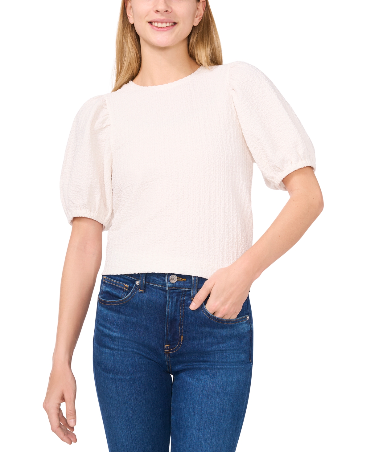 Shop Cece Women's Textured Puff-sleeve Top In New Ivory
