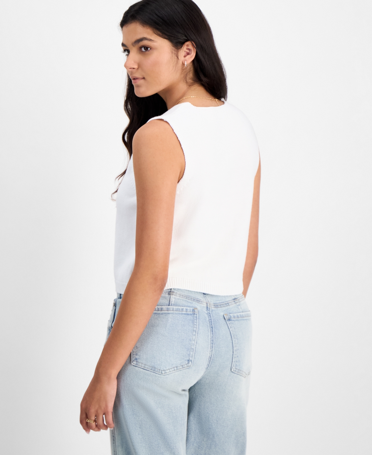 Hooked Up By Iot Juniors' Slub Knit Double-button Vest In White