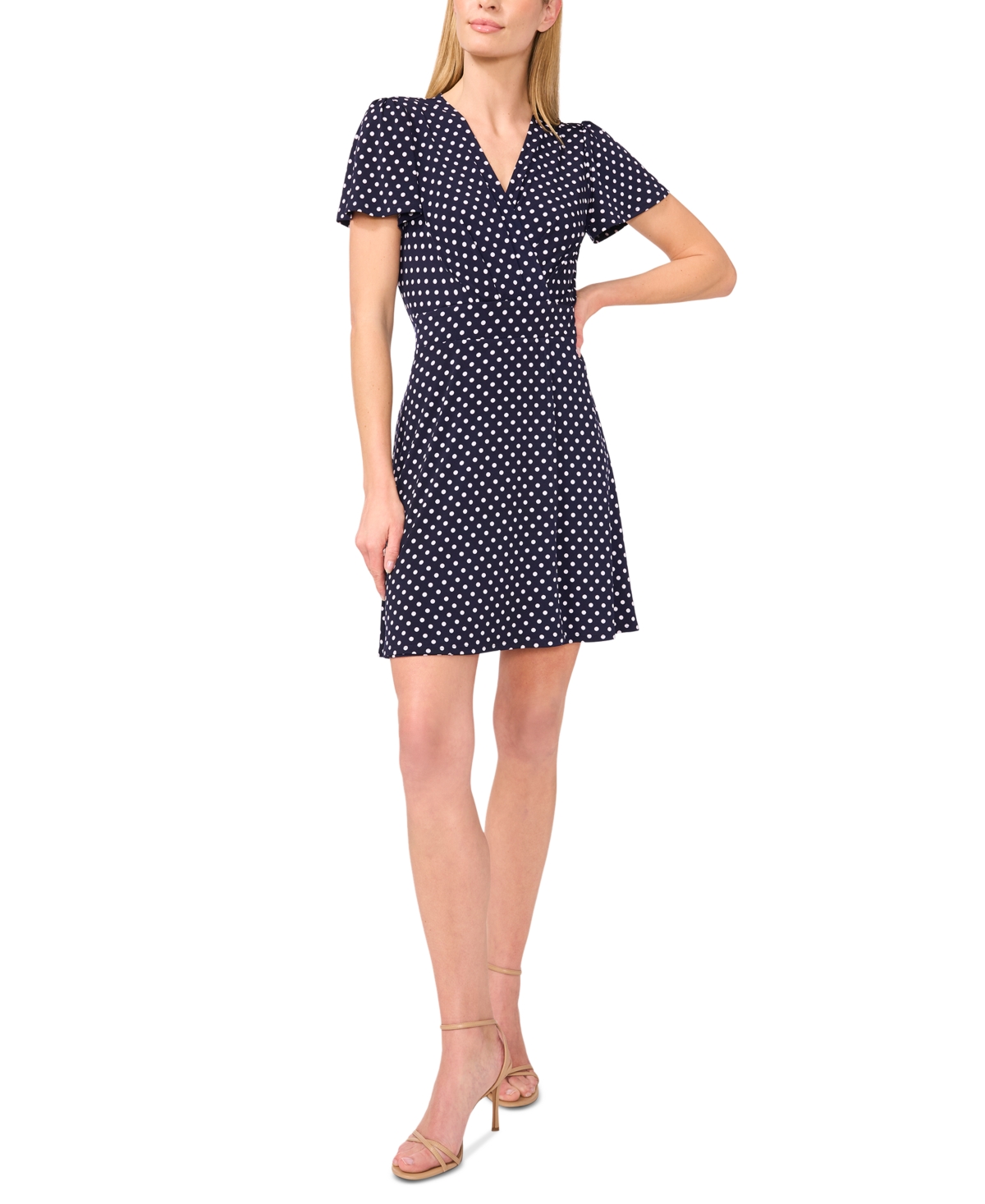 CECE WOMEN'S KNIT FLUTTER-SLEEVE FAUX-WRAP DRESS 