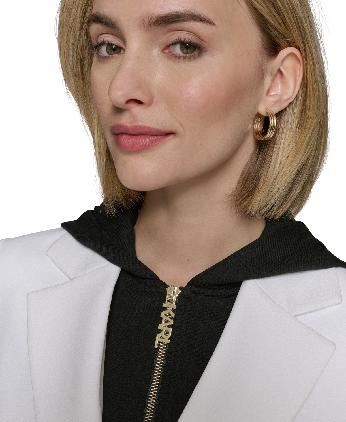 Shop Karl Lagerfeld Women's Notched-collar Hoodie Blazer In Soft White