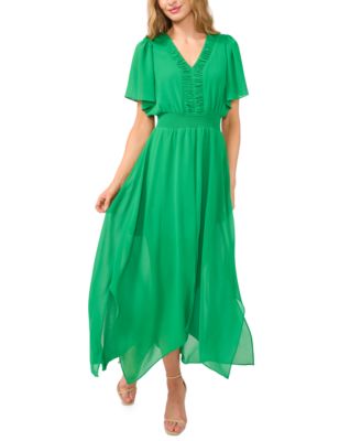 CeCe - Women's Flutter-Sleeve Ruched V-Neck Dress