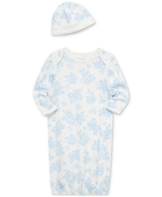 Baby Girls Blue Roses Cotton Gown & Hat, 2 Piece Set