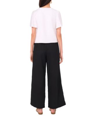 Women's Tie-Front Flutter-Sleeve V-Neck Top