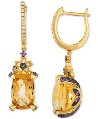 Citrine (7-1/20 ct. t.w.), Pink Sapphire Ombres (3/4 ct. t.w.) & Vanilla Diamonds (1/4 ct. t.w.) Charm Hoop Earrings in 14k Gold