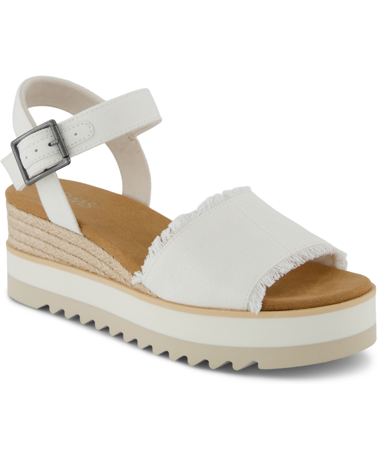 Shop Toms Women's Diana Platform Wedge Sandals In White Canvas,frey