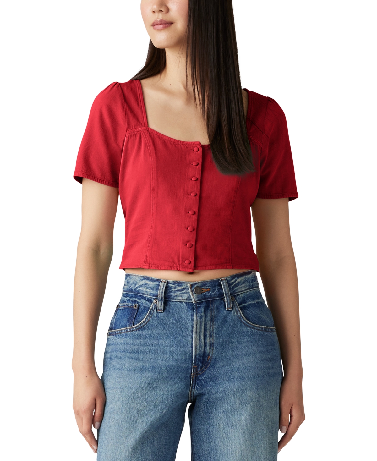 Women's Pascale Cotton Square-Neck Blouse - Scarlet Smile - Red