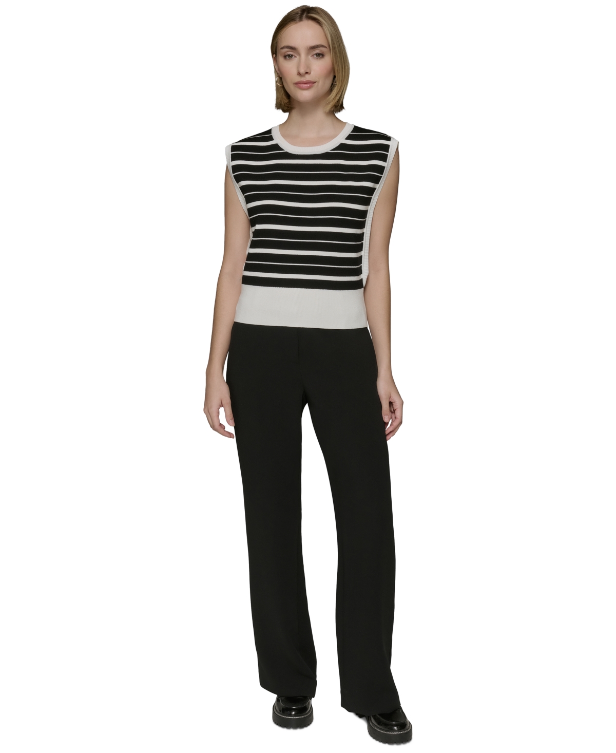 Shop Karl Lagerfeld Women's Sleeveless Stripe Sweater In Black,soft White