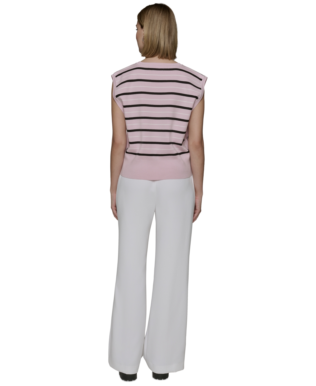 Karl Lagerfeld Striped Sleeveless Sweater In Parfait,black