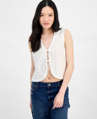 売れ筋商品|||セルフエスティーム カットソー トップス レディース Juniors' Eyelet V-Neck Tie-Front Vest Black Self Esteem Juniors' Eyelet V-Neck Tie-Front Vest - Macy's