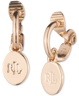 Lauren Ralph Lauren - Gold-Tone Logo Disc Huggie Hoop Clip On Earrings