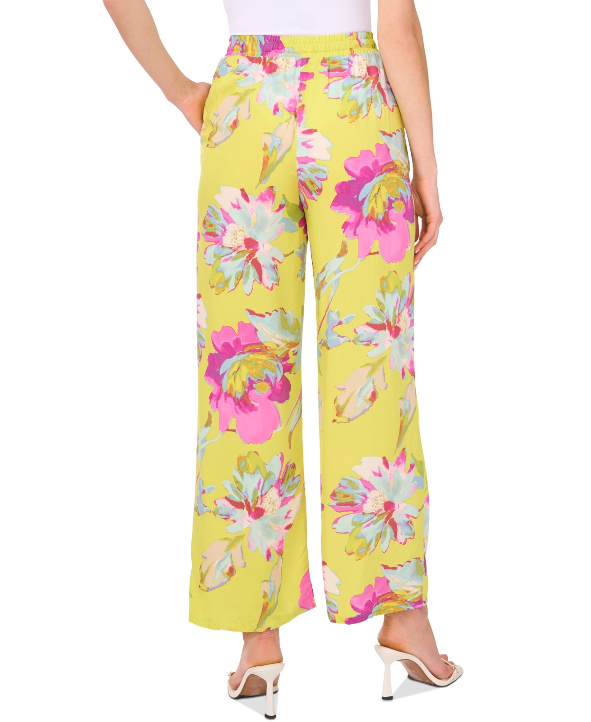 Shop Vince Camuto Women's Floral-print Wide-leg Pants In Lime Green