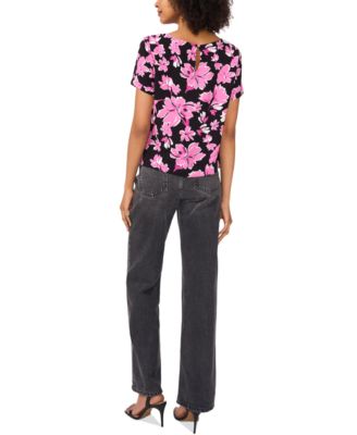 Women's Rolled-Cuff Printed Blouse