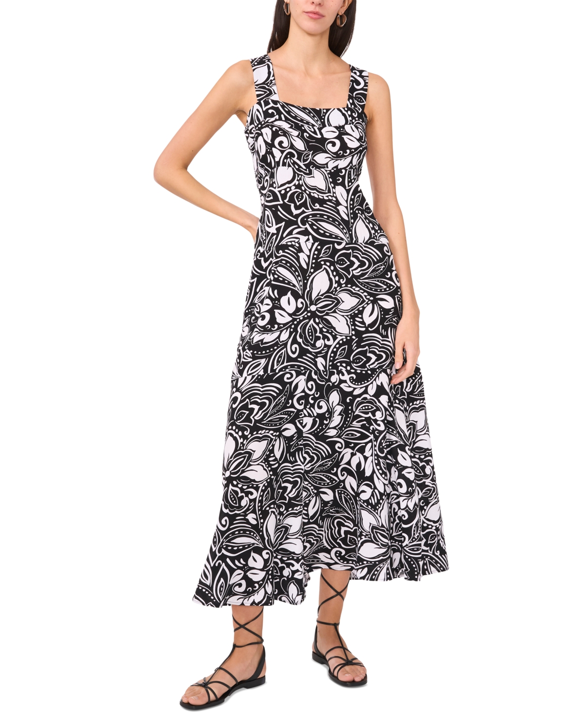 Vince Camuto Floral Tiered Sleeveless Maxi Dress In Rich Black