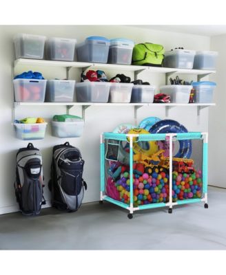 Extra Large Mesh Pool Storage Bin 214 Gallon Noodles Holder Toys Organizer 6 Wheels Rolling Cart Blue