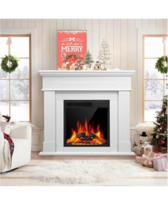 Electric Fireplace Mantel Package, Wooden Surround TV Stand Heater with Logs, Adjustable LED Flame, Remote, 750W–1500W