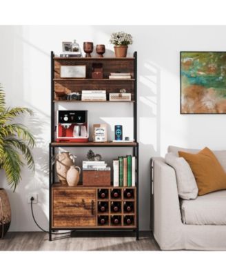Bar Cabinet with Wine Bottle Holders and S-Hooks for Glassware and Accessories