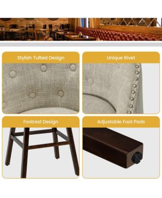 Mid Century Upholstered Bar Stools Set of 4 31'' Swivel Bar Height Bar Stools with Button-tufted Back