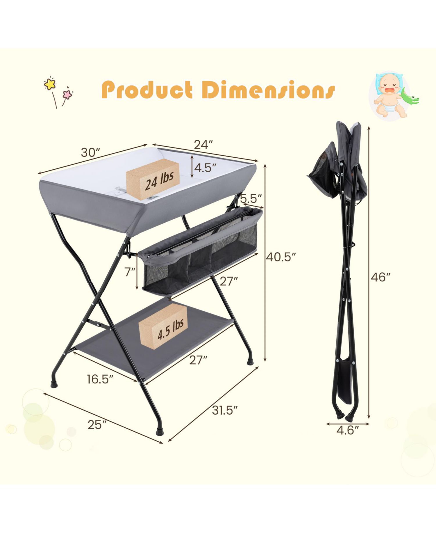 Baby Storage Folding Diaper Changing Table