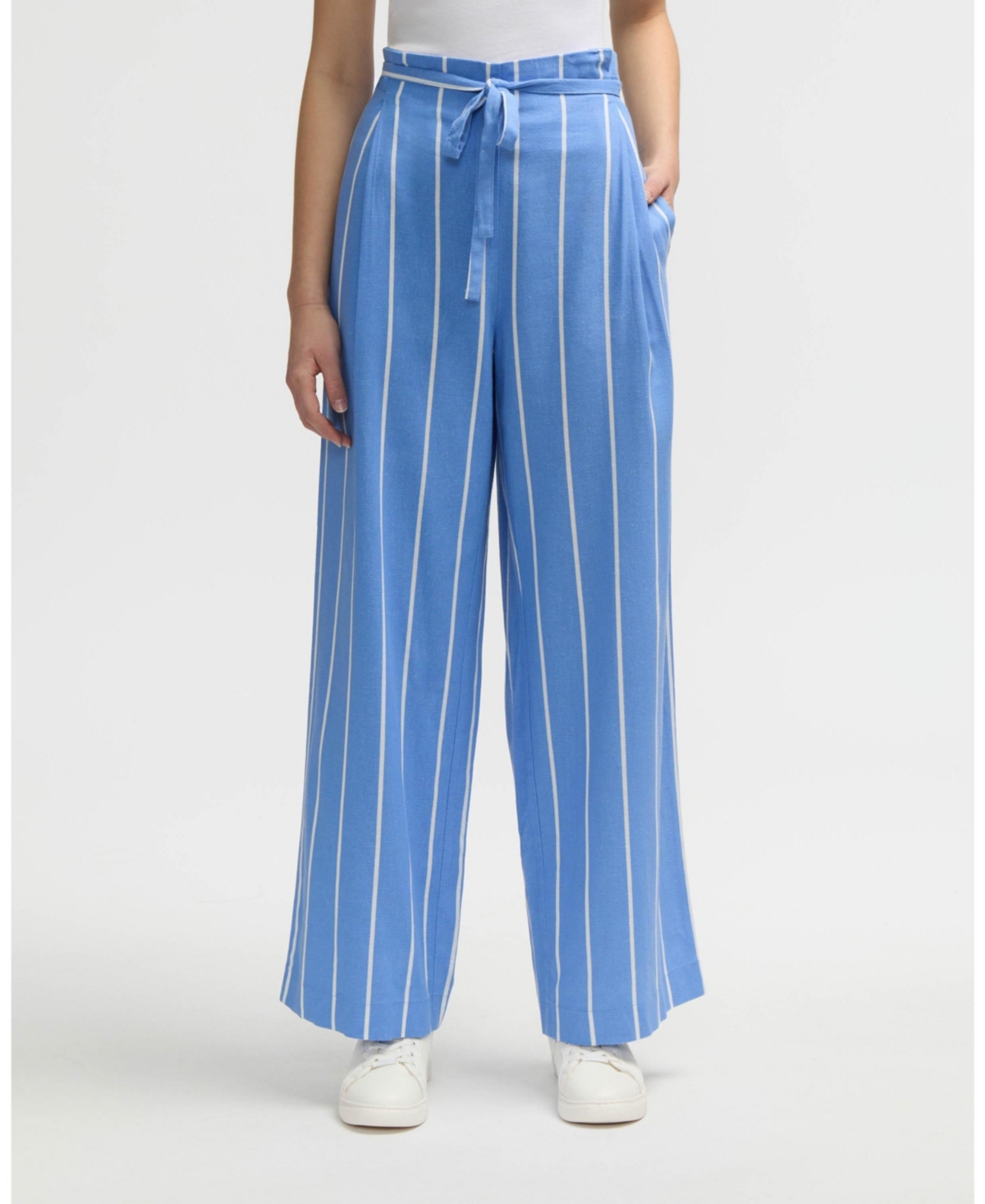 Women s Pleated Pants with Drawcord - Blue/white stripe