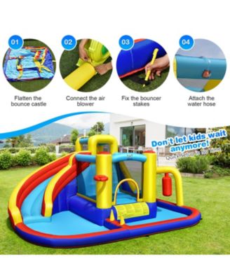 7-in-1 Inflatable Water Slide with 735W Air Blower and Splash Pool