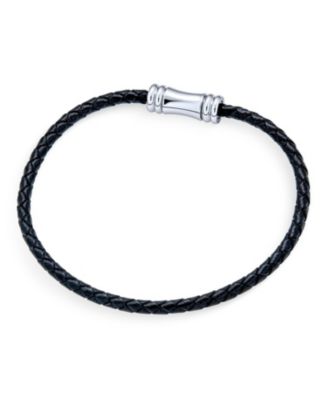Black Woven Multi Strand Leather Bracelet with Stainless Steel Clasp