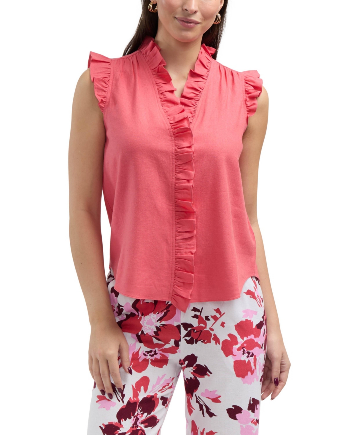 Women's Top with Ruffle Detail - Coral