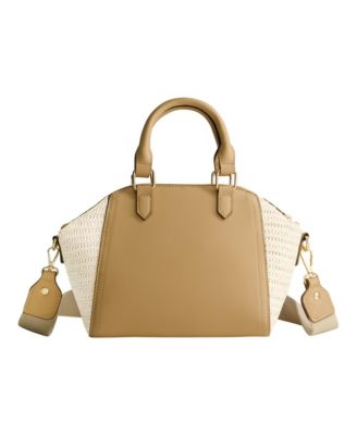 Large Satchel with Debossed Logo and Straw Accents